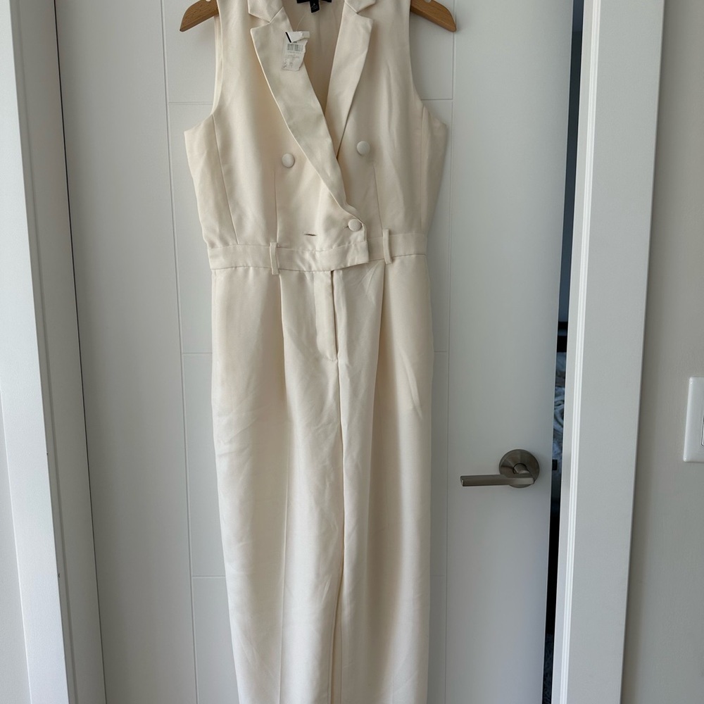 Banana Republic Sleeveless Double-Breasted Midi Jumpsuit in Ivory